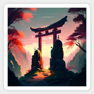 Orange Leaves and Japanese Torii Sticker